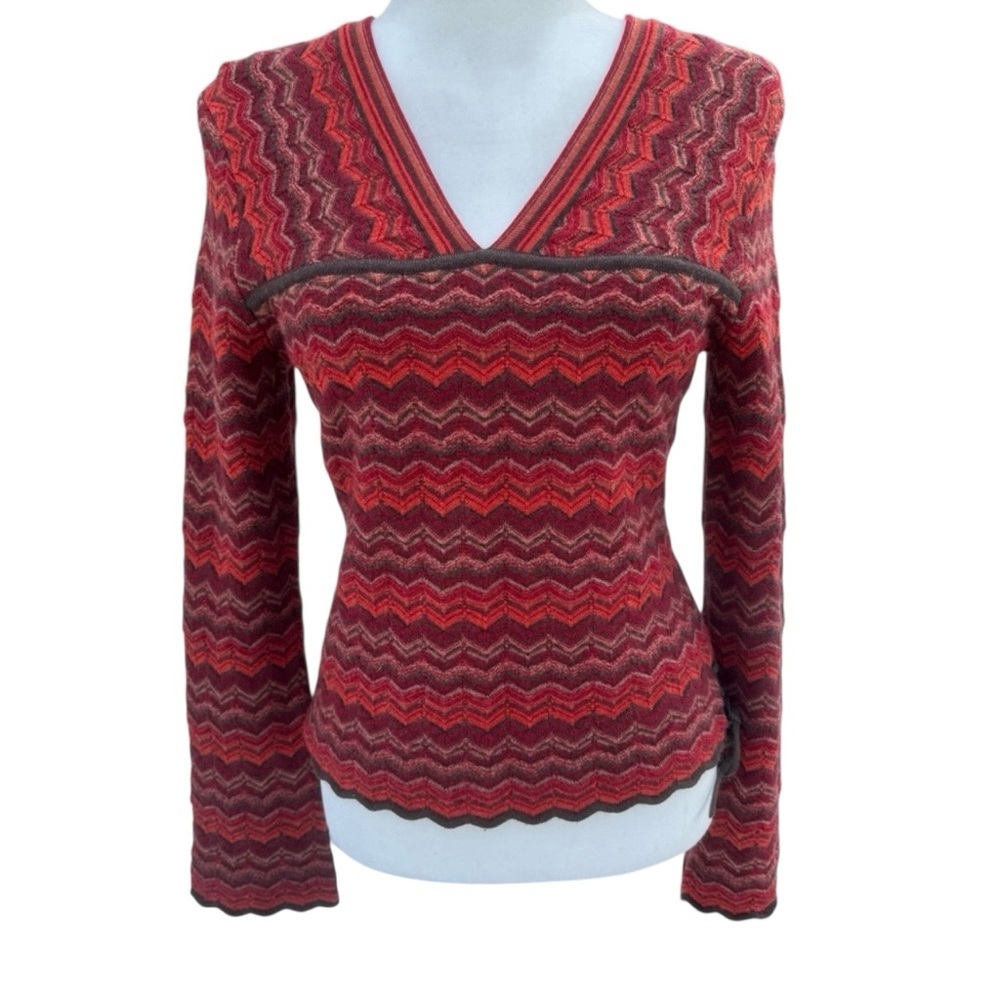 Urchin Women’s Sweater Size Medium Bell Sleeve Red Brown Faux Leather Tie Detail